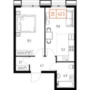 42,5 м², 2-комн. квартира, 4/9 этаж