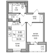 37,7 м², 1-комн. квартира, 9/27 этаж