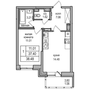 37,4 м², 1-комн. квартира, 13/27 этаж