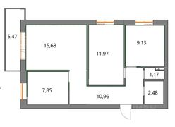 58,7 м², 3-комн. квартира, 6/9 этаж