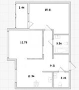 55,2 м², 2-комн. квартира, 3/12 этаж