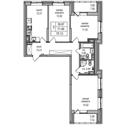 71,5 м², 3-комн. квартира, 5/27 этаж