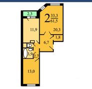 60,2 м², 2-комн. квартира, 14/16 этаж