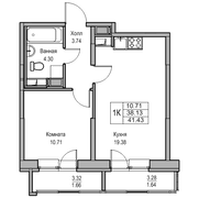 38,1 м², 1-комн. квартира, 4/23 этаж