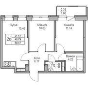 48,8 м², 2-комн. квартира, 11/23 этаж