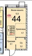 22,7 м², студия, 6/32 этаж