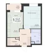 43,8 м², 1-комн. квартира, 6 этаж