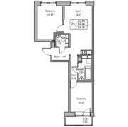 54,5 м², 2-комн. квартира, 19/23 этаж