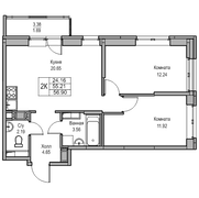 55,2 м², 2-комн. квартира, 12/23 этаж