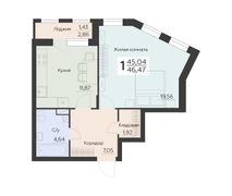 46,5 м², 1-комн. квартира, 3 этаж