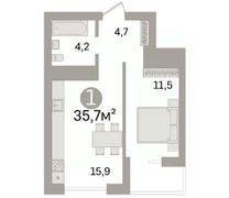 35,7 м², 1-комн. квартира, 10/25 этаж