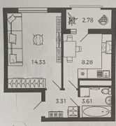 33 м², 1-комн. квартира, 7/9 этаж