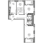 70,6 м², 3-комн. квартира, 16/27 этаж