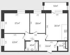 79 м², 3-комн. квартира, 8/9 этаж