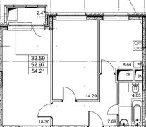 53,1 м², 2-комн. квартира, 7/17 этаж