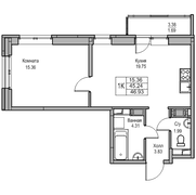 45,2 м², 1-комн. квартира, 19/23 этаж