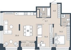 88,5 м², 2-комн. квартира, 11/23 этаж