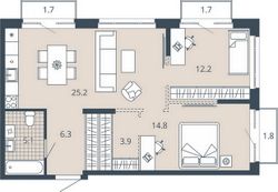 72,3 м², 2-комн. квартира, 12/23 этаж