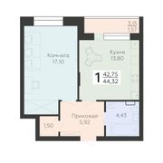 44,3 м², 1-комн. квартира, 5/10 этаж