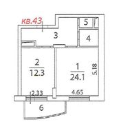 48,5 м², 1-комн. квартира, 6/6 этаж