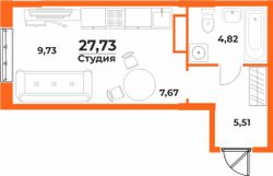 27,7 м², студия, 2/10 этаж