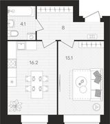 43,4 м², 1-комн. квартира, 5/10 этаж