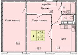 71,5 м², 2-комн. квартира, 4/18 этаж