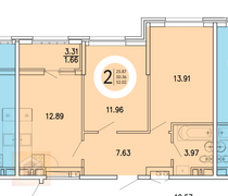 52 м², 2-комн. квартира, 2/8 этаж