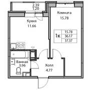 37,5 м², 1-комн. квартира, 9/24 этаж