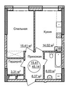 45,1 м², 1-комн. квартира, 4/32 этаж