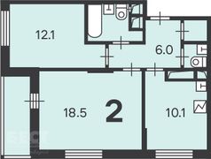 52,7 м², 2-комн. квартира, 16/16 этаж