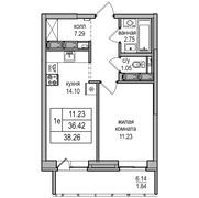 36,4 м², 1-комн. квартира, 22/27 этаж