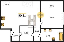 50,6 м², 1-комн. квартира, 8/8 этаж