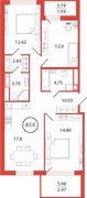 83 м², 3-комн. квартира, 4/12 этаж