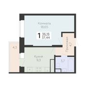 37,4 м², 1-комн. квартира, 8/22 этаж