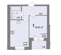 36,3 м², 1-комн. квартира, 1/4 этаж