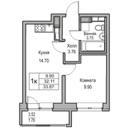 32,1 м², 1-комн. квартира, 6/23 этаж