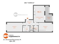 90,4 м², 3-комн. квартира, 5/8 этаж