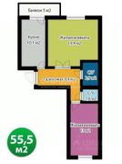 55,5 м², 2-комн. квартира, 3/5 этаж