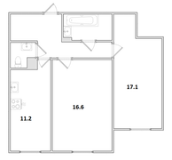 59,4 м², 2-комн. квартира, 1/5 этаж