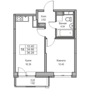 34,7 м², 1-комн. квартира, 20/23 этаж