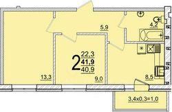 41,9 м², 2-комн. квартира, 5/5 этаж