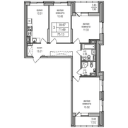 71,5 м², 3-комн. квартира, 9/27 этаж