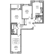 71 м², 3-комн. квартира, 2/17 этаж