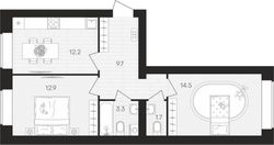 54,3 м², 2-комн. квартира, 2/10 этаж