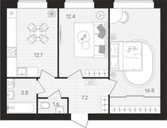 55,8 м², 2-комн. квартира, 4/10 этаж