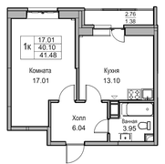 41,5 м², 1-комн. квартира, 20/24 этаж