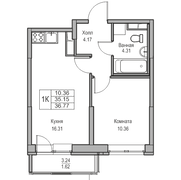 35,2 м², 1-комн. квартира, 2/23 этаж