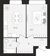 43,3 м², 1-комн. квартира, 3/10 этаж