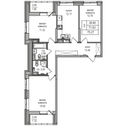 71,6 м², 3-комн. квартира, 13/27 этаж